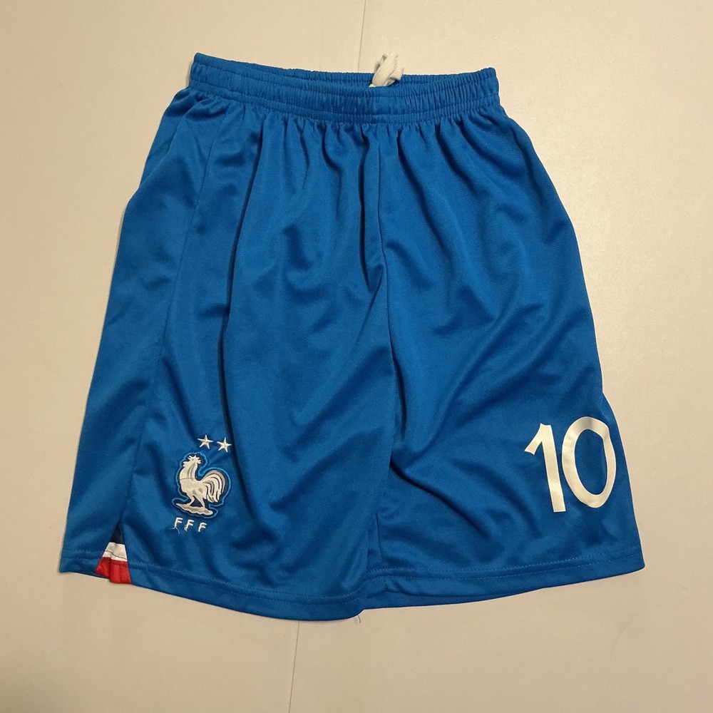 FFF France National Team Soccer Shorts Kids Sz 28 (XL) Blue Number 10 Athletic